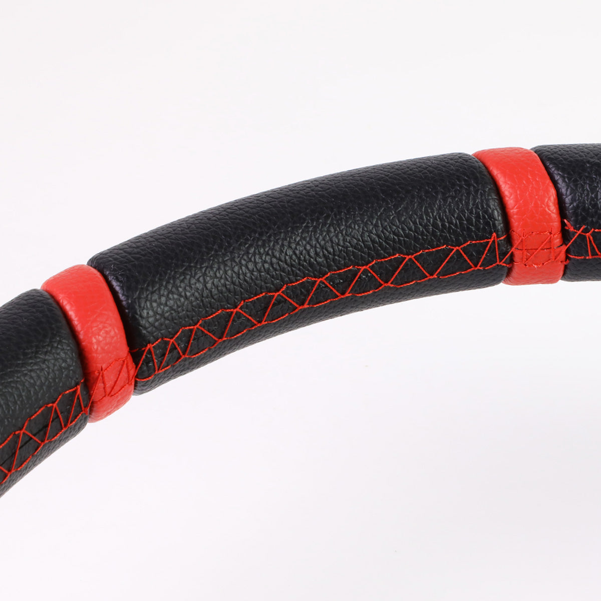 VOLANTE STEERING WHEEL - 350MM - PVC BLACK LEATHER - 6-BOLT - ALUMINUM - RED CENTER W/ 2 RED STRIPES ON TOP & BOTTOM