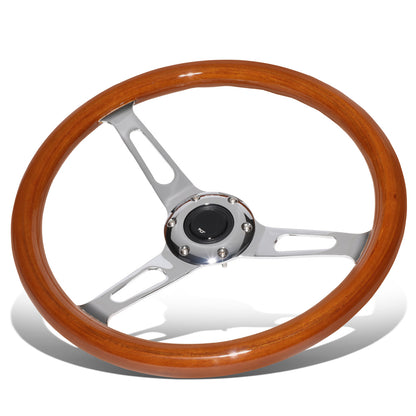 VOLANTE STEERING WHEEL - 2"DEEP DISH - 3-SPOKE WITH OVAL CUTOUT STYLE - 14" WOOD GRAIN - VINTAGE - VEHICLES WITH AFTERMARKET 6-BOLT X 70MM PATTERN STEERING WHEEL HUBS