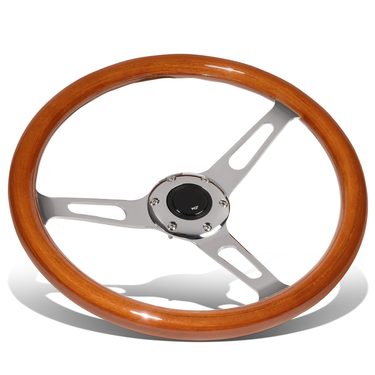 VOLANTE STEERING WHEEL - 2"DEEP DISH - 3-SPOKE WITH OVAL CUTOUT STYLE - 14" WOOD GRAIN - VINTAGE - VEHICLES WITH AFTERMARKET 6-BOLT X 70MM PATTERN STEERING WHEEL HUBS