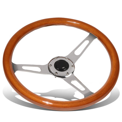 VOLANTE STEERING WHEEL - 2"DEEP DISH - 3-SPOKE WITH OVAL CUTOUT STYLE - 14" WOOD GRAIN - VINTAGE - VEHICLES WITH AFTERMARKET 6-BOLT X 70MM PATTERN STEERING WHEEL HUBS