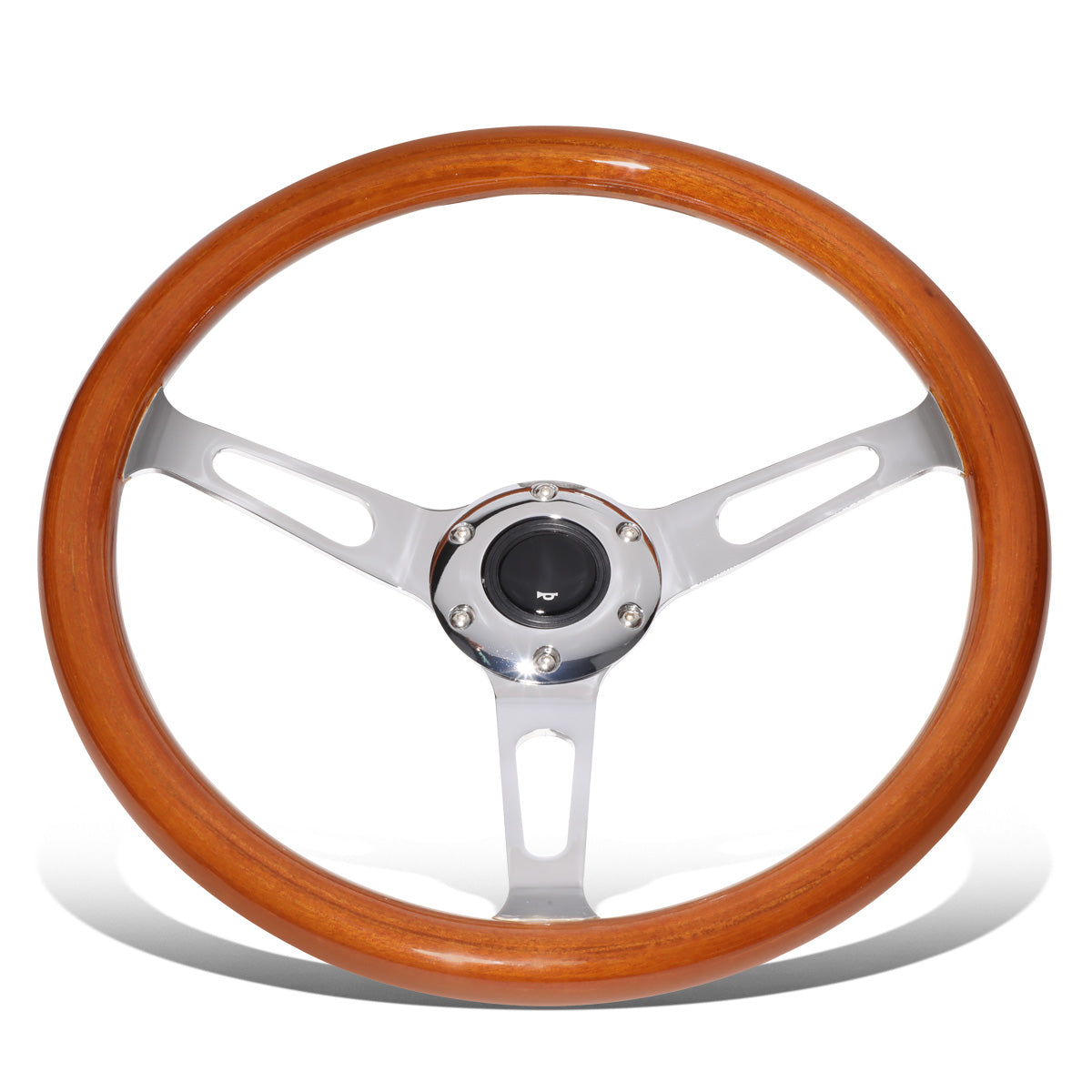 VOLANTE STEERING WHEEL - 2"DEEP DISH - 3-SPOKE WITH OVAL CUTOUT STYLE - 14" WOOD GRAIN - VINTAGE - VEHICLES WITH AFTERMARKET 6-BOLT X 70MM PATTERN STEERING WHEEL HUBS
