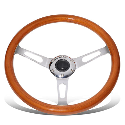 VOLANTE STEERING WHEEL - 2"DEEP DISH - 3-SPOKE WITH OVAL CUTOUT STYLE - 14" WOOD GRAIN - VINTAGE - VEHICLES WITH AFTERMARKET 6-BOLT X 70MM PATTERN STEERING WHEEL HUBS