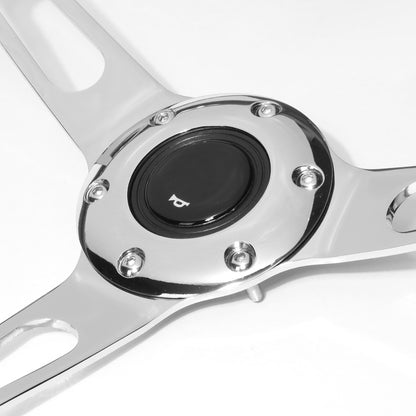 VOLANTE STEERING WHEEL - 2"DEEP DISH - 3-SPOKE WITH OVAL CUTOUT STYLE - 14" WOOD GRAIN - VINTAGE - VEHICLES WITH AFTERMARKET 6-BOLT X 70MM PATTERN STEERING WHEEL HUBS