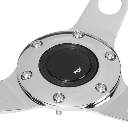 VOLANTE STEERING WHEEL - 2"DEEP DISH - 3-SPOKE WITH HOLE CUTOUTS STYLE - 14" WOOD GRAIN - VINTAGE - VEHICLES WITH AFTERMARKET 6-BOLT X 70MM PATTERN STEERING WHEEL HUBS