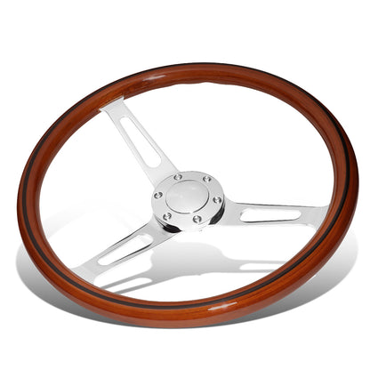 VOLANTE STEERING WHEEL - 2"DEEP DISH - 3-SPOKE WITH OVAL CUTOUT STYLE - 15" DARK WOOD GRAIN - VINTAGE STYLE - VEHICLES WITH AFTERMARKET 6-BOLT X 70MM PATTERN STEERING WHEEL HUBS