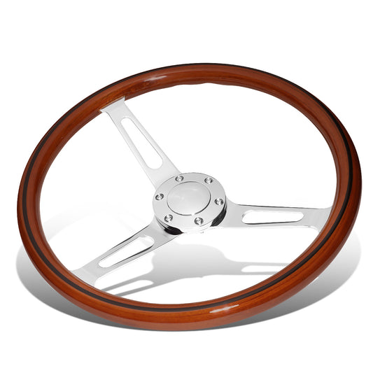 VOLANTE STEERING WHEEL - 2"DEEP DISH - 3-SPOKE WITH OVAL CUTOUT STYLE - 15" DARK WOOD GRAIN - VINTAGE STYLE - VEHICLES WITH AFTERMARKET 6-BOLT X 70MM PATTERN STEERING WHEEL HUBS