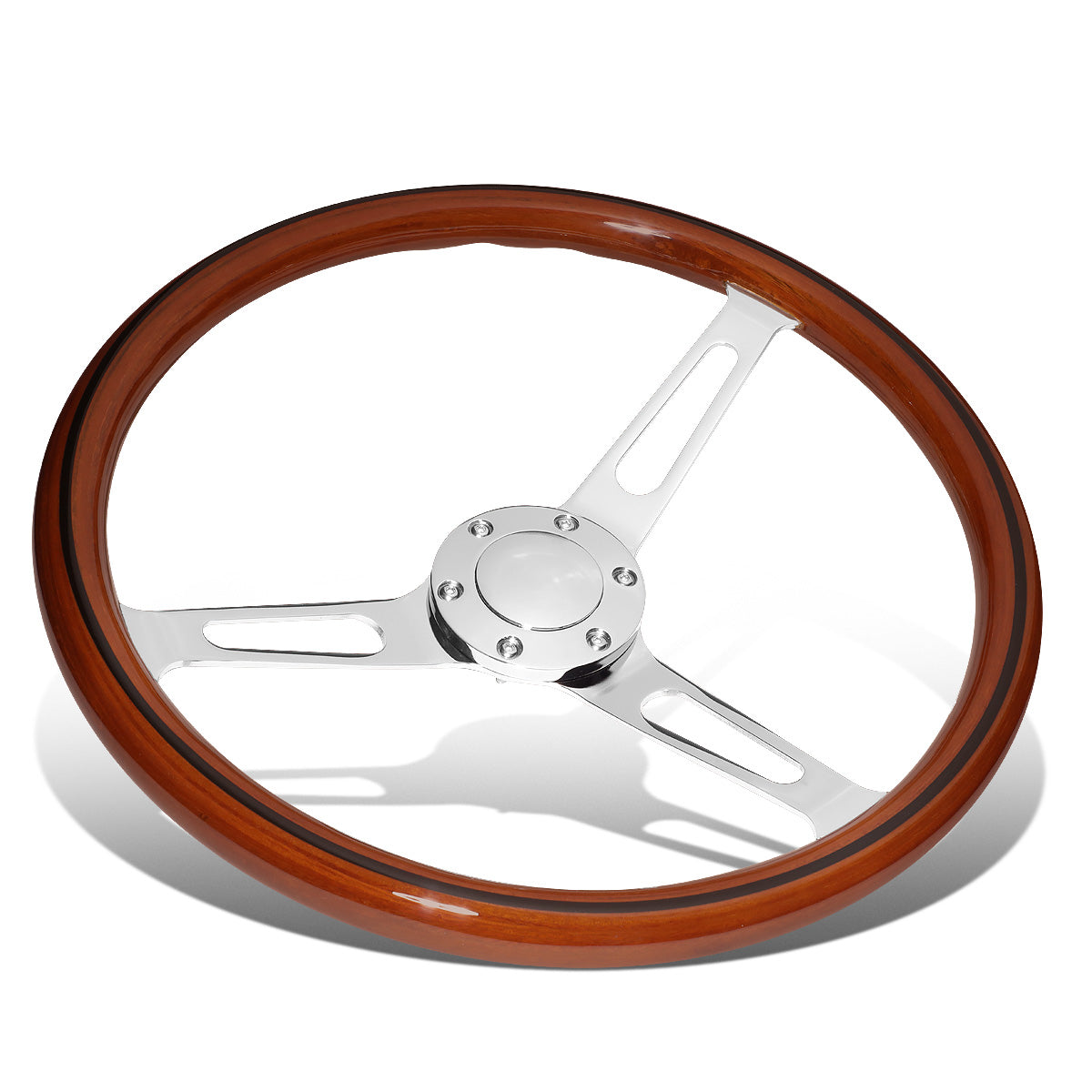 VOLANTE STEERING WHEEL - 2"DEEP DISH - 3-SPOKE WITH OVAL CUTOUT STYLE - 15" DARK WOOD GRAIN - VINTAGE STYLE - VEHICLES WITH AFTERMARKET 6-BOLT X 70MM PATTERN STEERING WHEEL HUBS