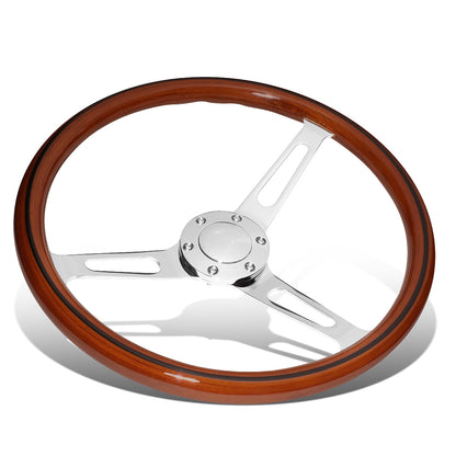 VOLANTE STEERING WHEEL - 2"DEEP DISH - 3-SPOKE WITH OVAL CUTOUT STYLE - 15" DARK WOOD GRAIN - VINTAGE STYLE - VEHICLES WITH AFTERMARKET 6-BOLT X 70MM PATTERN STEERING WHEEL HUBS