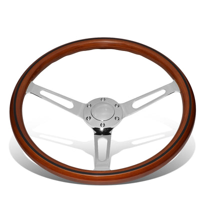 VOLANTE STEERING WHEEL - 2"DEEP DISH - 3-SPOKE WITH OVAL CUTOUT STYLE - 15" DARK WOOD GRAIN - VINTAGE STYLE - VEHICLES WITH AFTERMARKET 6-BOLT X 70MM PATTERN STEERING WHEEL HUBS