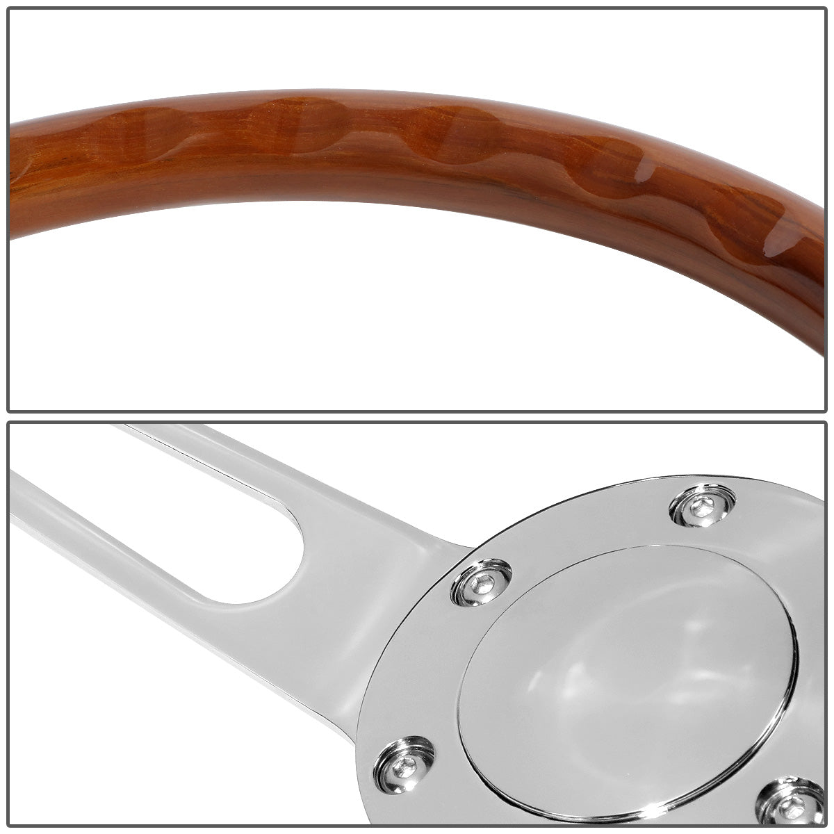 VOLANTE STEERING WHEEL - 2"DEEP DISH - 3-SPOKE WITH OVAL CUTOUT STYLE - 15" DARK WOOD GRAIN - VINTAGE STYLE - VEHICLES WITH AFTERMARKET 6-BOLT X 70MM PATTERN STEERING WHEEL HUBS