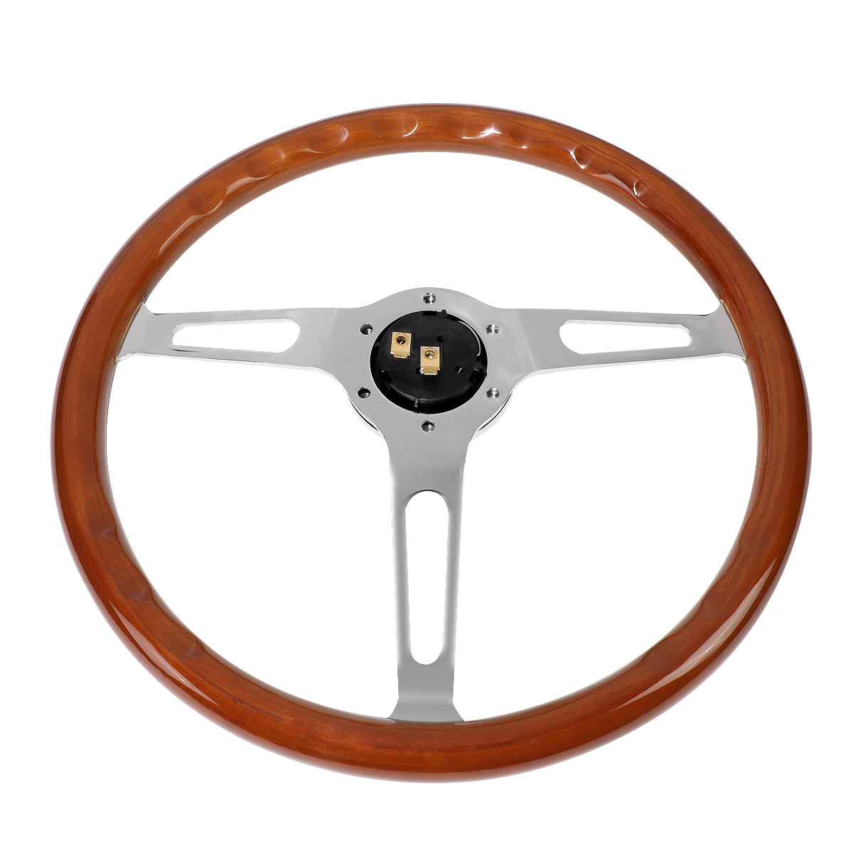 VOLANTE STEERING WHEEL - 2"DEEP DISH - 3-SPOKE WITH OVAL CUTOUT STYLE - 15" DARK WOOD GRAIN - VINTAGE STYLE - VEHICLES WITH AFTERMARKET 6-BOLT X 70MM PATTERN STEERING WHEEL HUBS