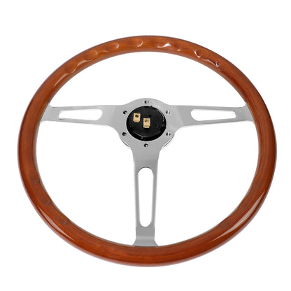 VOLANTE STEERING WHEEL - 2"DEEP DISH - 3-SPOKE WITH OVAL CUTOUT STYLE - 15" DARK WOOD GRAIN - VINTAGE STYLE - VEHICLES WITH AFTERMARKET 6-BOLT X 70MM PATTERN STEERING WHEEL HUBS