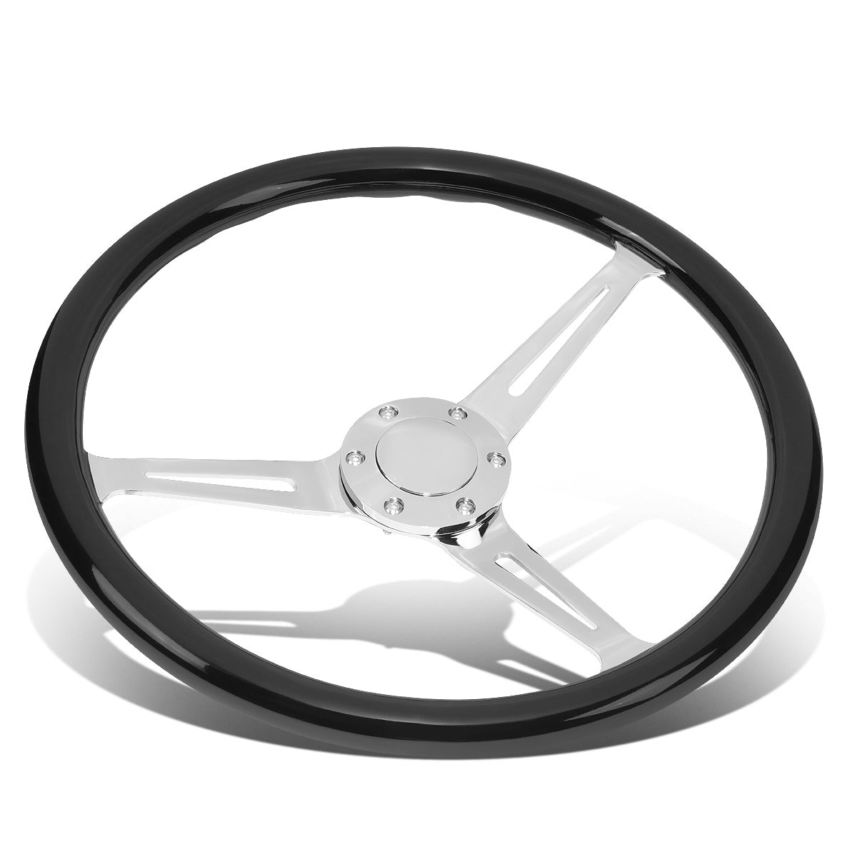 VOLANTE STEERING WHEEL - 2"DEEP DISH - 3-SPOKE WITH NEEDLE CUTOUT STYLE - 15" BLACK WOOD GRAIN - VINTAGE STYLE - VEHICLES WITH AFTERMARKET 6-BOLT X 70MM PATTERN STEERING WHEEL HUBS