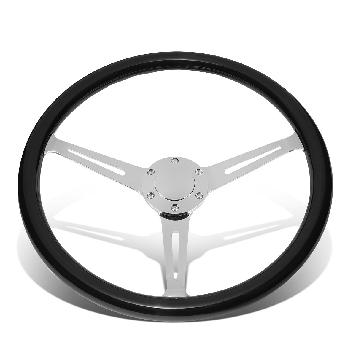 VOLANTE STEERING WHEEL - 2"DEEP DISH - 3-SPOKE WITH NEEDLE CUTOUT STYLE - 15" BLACK WOOD GRAIN - VINTAGE STYLE - VEHICLES WITH AFTERMARKET 6-BOLT X 70MM PATTERN STEERING WHEEL HUBS