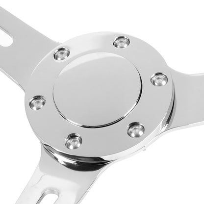 VOLANTE STEERING WHEEL - 2"DEEP DISH - 3-SPOKE WITH NEEDLE CUTOUT STYLE - 15" BLACK WOOD GRAIN - VINTAGE STYLE - VEHICLES WITH AFTERMARKET 6-BOLT X 70MM PATTERN STEERING WHEEL HUBS