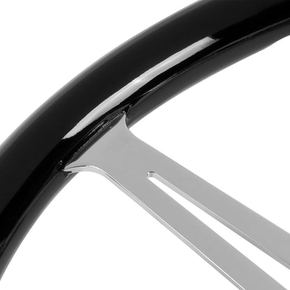 VOLANTE STEERING WHEEL - 2"DEEP DISH - 3-SPOKE WITH NEEDLE CUTOUT STYLE - 15" BLACK WOOD GRAIN - VINTAGE STYLE - VEHICLES WITH AFTERMARKET 6-BOLT X 70MM PATTERN STEERING WHEEL HUBS