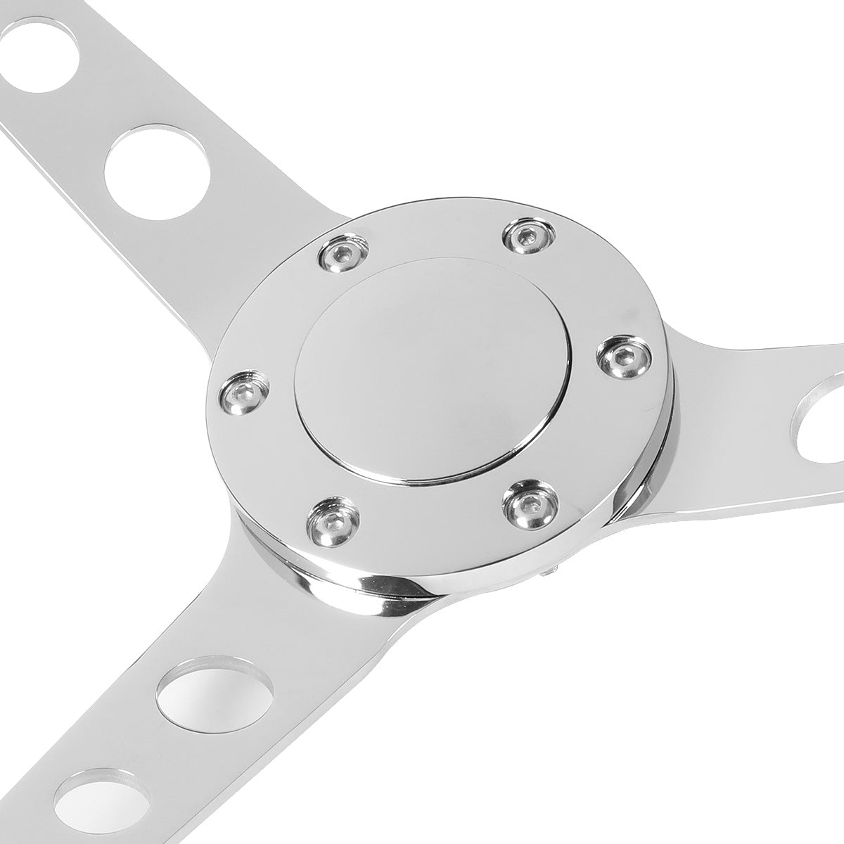 VOLANTE STEERING WHEEL - 2"DEEP DISH - 3-SPOKE WITH HOLE CUTOUT STYLE - 15" RIVETED WOOD GRAIN - VINTAGE STYLE - VEHICLES WITH AFTERMARKET 6-BOLT X 70MM PATTERN STEERING WHEEL HUBS