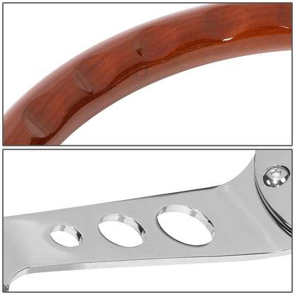 VOLANTE STEERING WHEEL - 2"DEEP DISH - 3-SPOKE WITH HOLE CUTOUT STYLE - 15" RIVETED WOOD GRAIN - VINTAGE STYLE - VEHICLES WITH AFTERMARKET 6-BOLT X 70MM PATTERN STEERING WHEEL HUBS