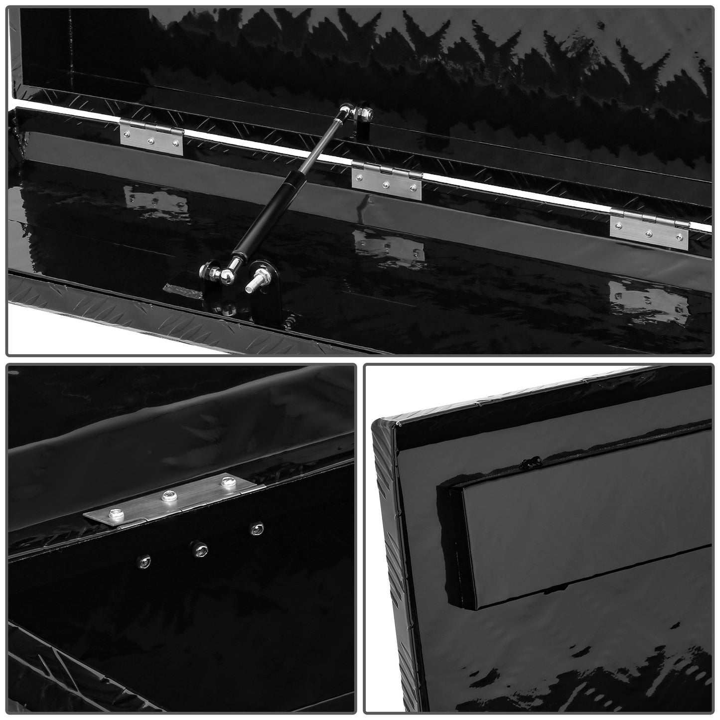 CAJA DE HERRAMIENTAS UNIVERSAL - TRUCK / TRAILER - W/ LOCK & KEY - ALUMINUM - 34" X 6.2" X 12.8" - 5 BAR DIAMOND TREAD PLATE PATTERN - BLACK