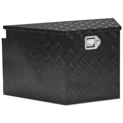 CAJA DE HERRAMIENTAS UNIVERSAL - TRUCK / TRAILER - W/ LOCK & KEY - ALUMINUM - 18" H X 16" W FRONT X 32.5" W REAR X - 5 BAR DIAMOND TREAD PLATE PATTERN - BLACK