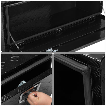CAJA DE HERRAMIENTAS UNIVERSAL - TRUCK / TRAILER - W/ LOCK & KEY - ALUMINUM - 47" X 18" X 18" - 5 BAR DIAMOND TREAD PLATE PATTERN - BLACK