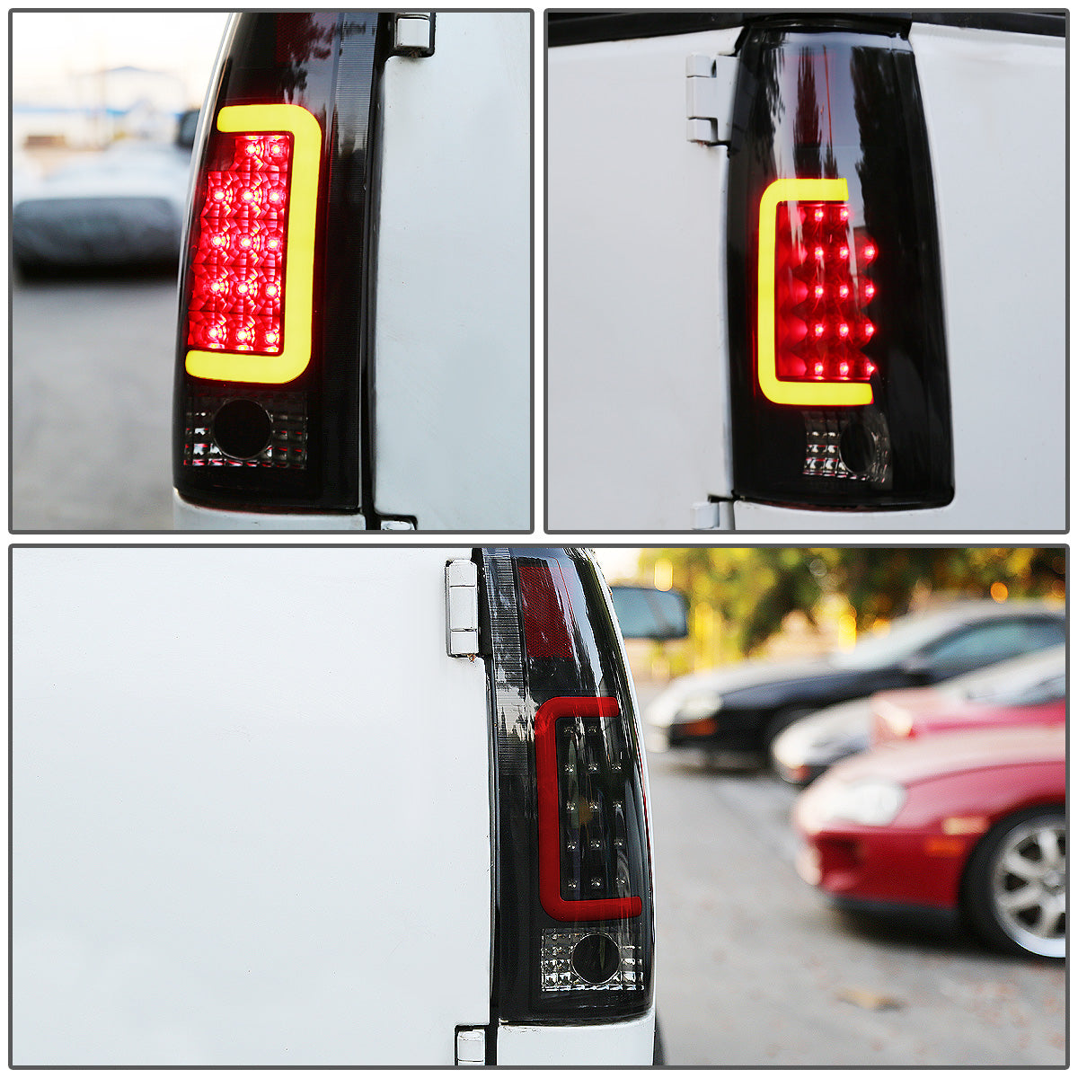 FAROS TRASEROS 88-99 CHEVY C1500 , K1500 / 88-00 CHEVY C2500 , K2500 , K3500 / 88-01 CHEVY C3500 / 92-99 CHEVY SUBURBAN C1500 , 2500 , K1500 , K2500 / 92-94 CHEVY BLAZER / 95-99 CHEVY TAHOE , 99-00 CADILLAC ESCALADE / 200 CHEVY TAHOE - RED C-BAR - 3D LED