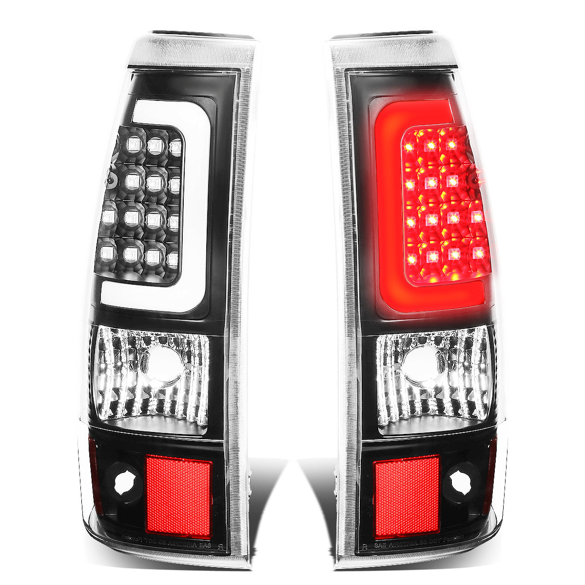 FAROS TRASEROS 03-06 CHEVY SILVERADO 1500 , 2500 , 3500 , HD MODELS , GMC SIERRA 1500 , 2500 , 3500 , HD MODELS / 2007 CHEVY SILVERADO , GMC SIERRA CLASSIC MODELS - C-BAR - 3D - U-HALO LED - FITS FLEETSIDE MODELS ONLY , DOES NOT FIT DUALLY MODELS - BLACK