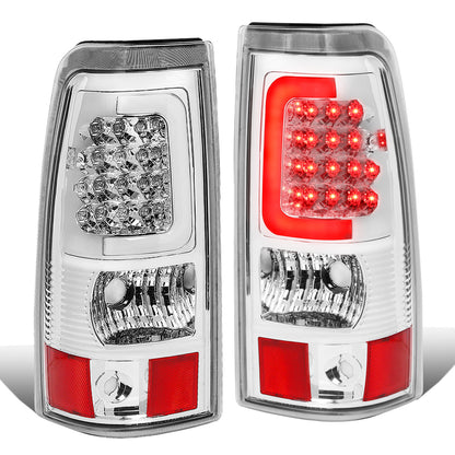 FAROS TRASEROS 03-06 CHEVY SILVERADO 1500 , 2500 , 3500 , HD MODELS , GMC SIERRA 1500 , 2500 , 3500 , HD MODELS / 2007 CHEVY SILVERADO , GMC SIERRA CLASSIC MODELS - C-BAR - 3D - U-HALO LED - FITS FLEETSIDE MODELS ONLY , DOES NOT FIT DUALLY MODELS - CHROME