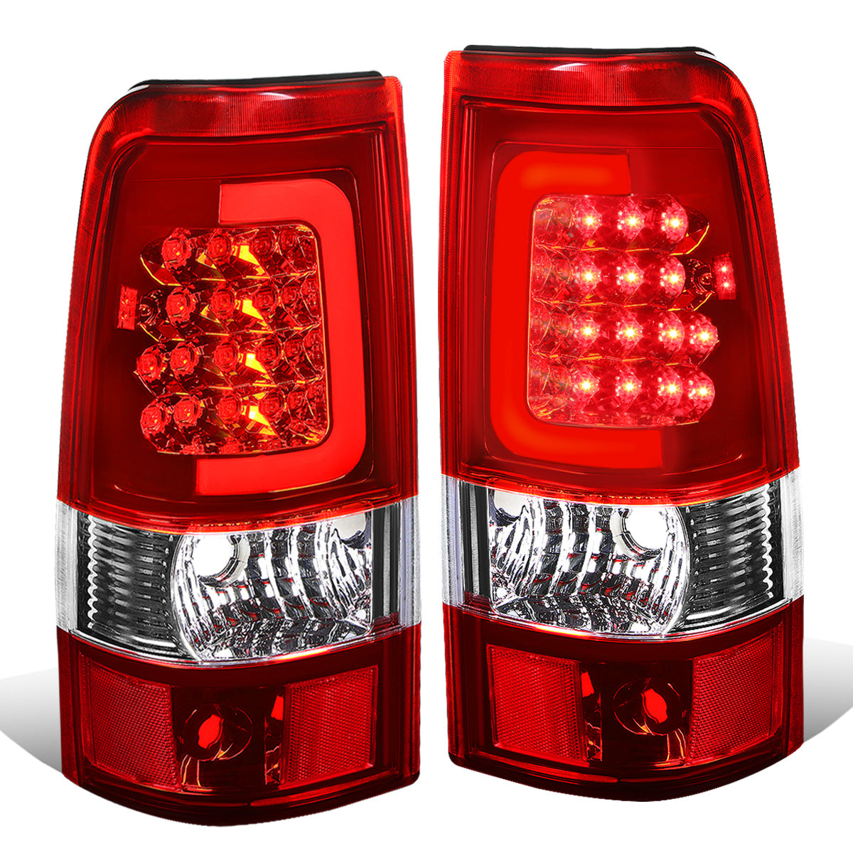 FAROS TRASEROS 03-06 CHEVY SILVERADO 1500 , 2500 , 3500 , HD MODELS , GMC SIERRA 1500 , 2500 , 3500 , HD MODELS / 2007 CHEVY SILVERADO , GMC SIERRA CLASSIC MODELS - C-BAR - 3D - U-HALO LED - FITS FLEETSIDE MODELS ONLY , DOES NOT FIT DUALLY MODELS - CHROME