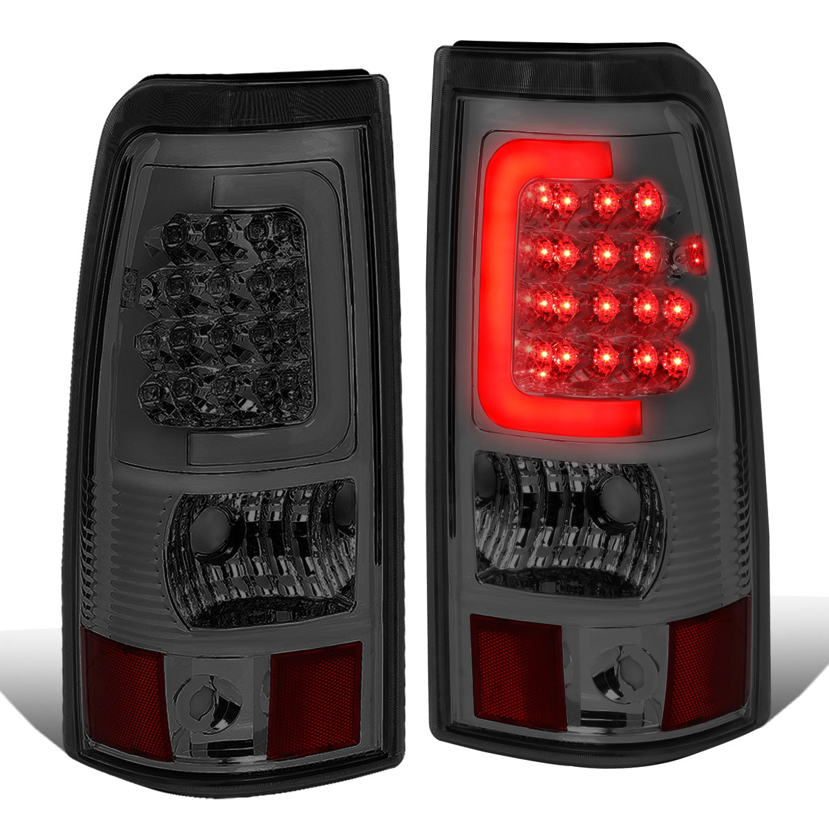 FAROS TRASEROS 03-06 CHEVY SILVERADO 1500 , 2500 , 3500 , HD MODELS , GMC SIERRA 1500 , 2500 , 3500 , HD MODELS / 2007 CHEVY SILVERADO , GMC SIERRA CLASSIC MODELS - C-BAR - 3D - U-HALO LED - FITS FLEETSIDE MODELS ONLY , DOES NOT FIT DUALLY MODELS - CHROME