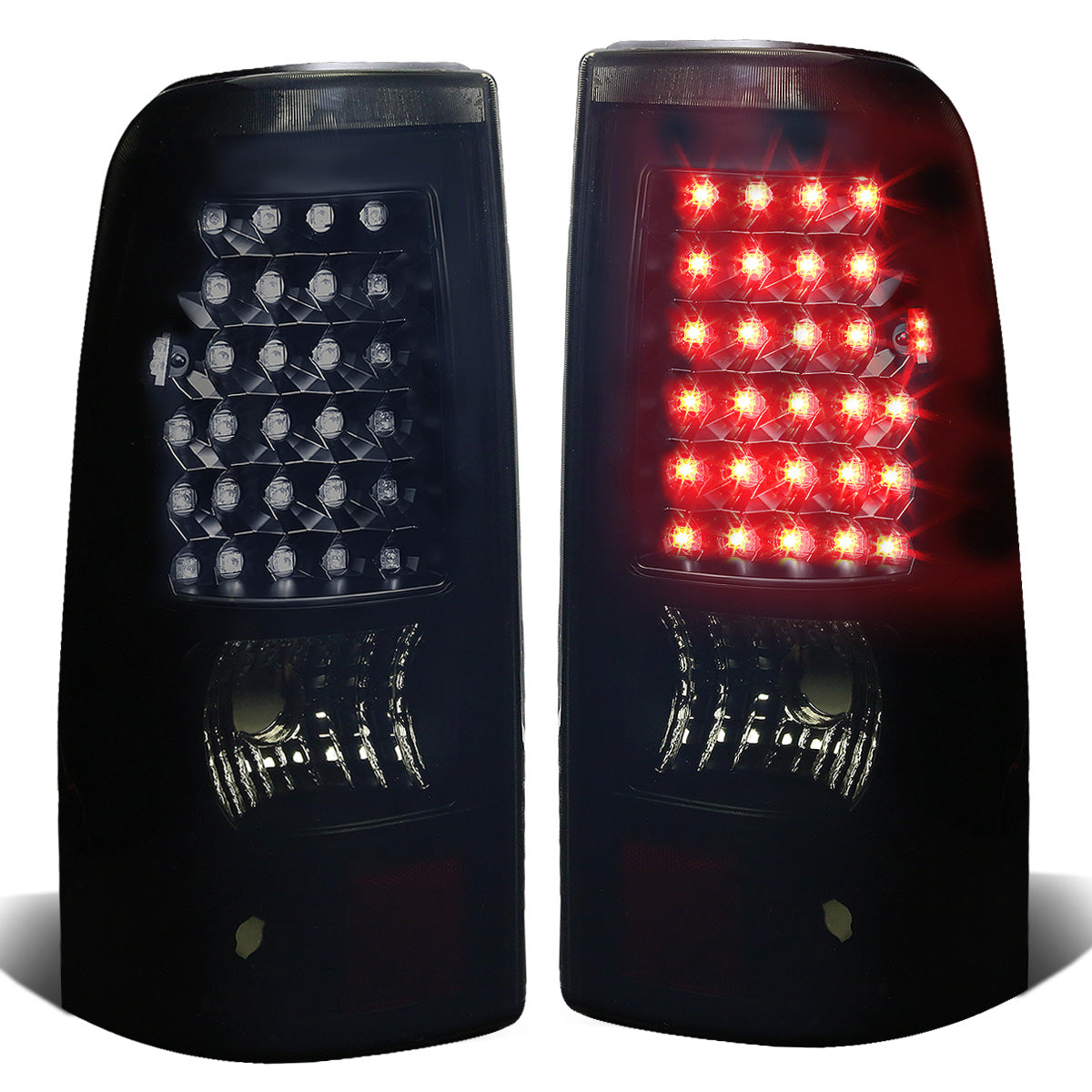 FAROS TRASEROS 03-06 CHEVY SILVERADO 1500 , 2500 , 3500 , HD MODELS , GMC SIERRA 1500 , 2500 , 3500 , HD MODELS / 2007 CHEVY SILVERADO , GMC SIERRA CLASSIC MODELS - LED - FITS FLEETSIDE MODELS ONLY , DOES NOT FIT DUALLY MODELS - BLACK / SMOKE