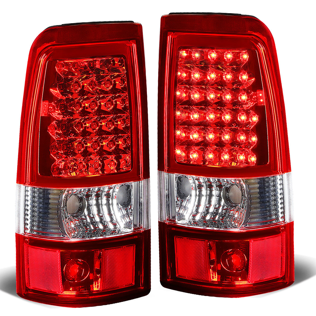 FAROS TRASEROS 03-06 CHEVY SILVERADO 1500 , 2500 , 3500 , HD MODELS , GMC SIERRA 1500 , 2500 , 3500 , HD MODELS / 2007 CHEVY SILVERADO , GMC SIERRA CLASSIC MODELS - LED - FITS FLEETSIDE MODELS ONLY , DOES NOT FIT DUALLY MODELS - CHROME / RED