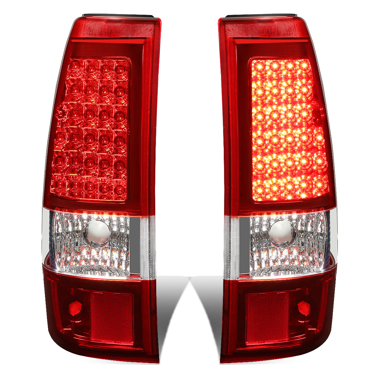 FAROS TRASEROS 03-06 CHEVY SILVERADO 1500 , 2500 , 3500 , HD MODELS , GMC SIERRA 1500 , 2500 , 3500 , HD MODELS / 2007 CHEVY SILVERADO , GMC SIERRA CLASSIC MODELS - LED - FITS FLEETSIDE MODELS ONLY , DOES NOT FIT DUALLY MODELS - CHROME / RED