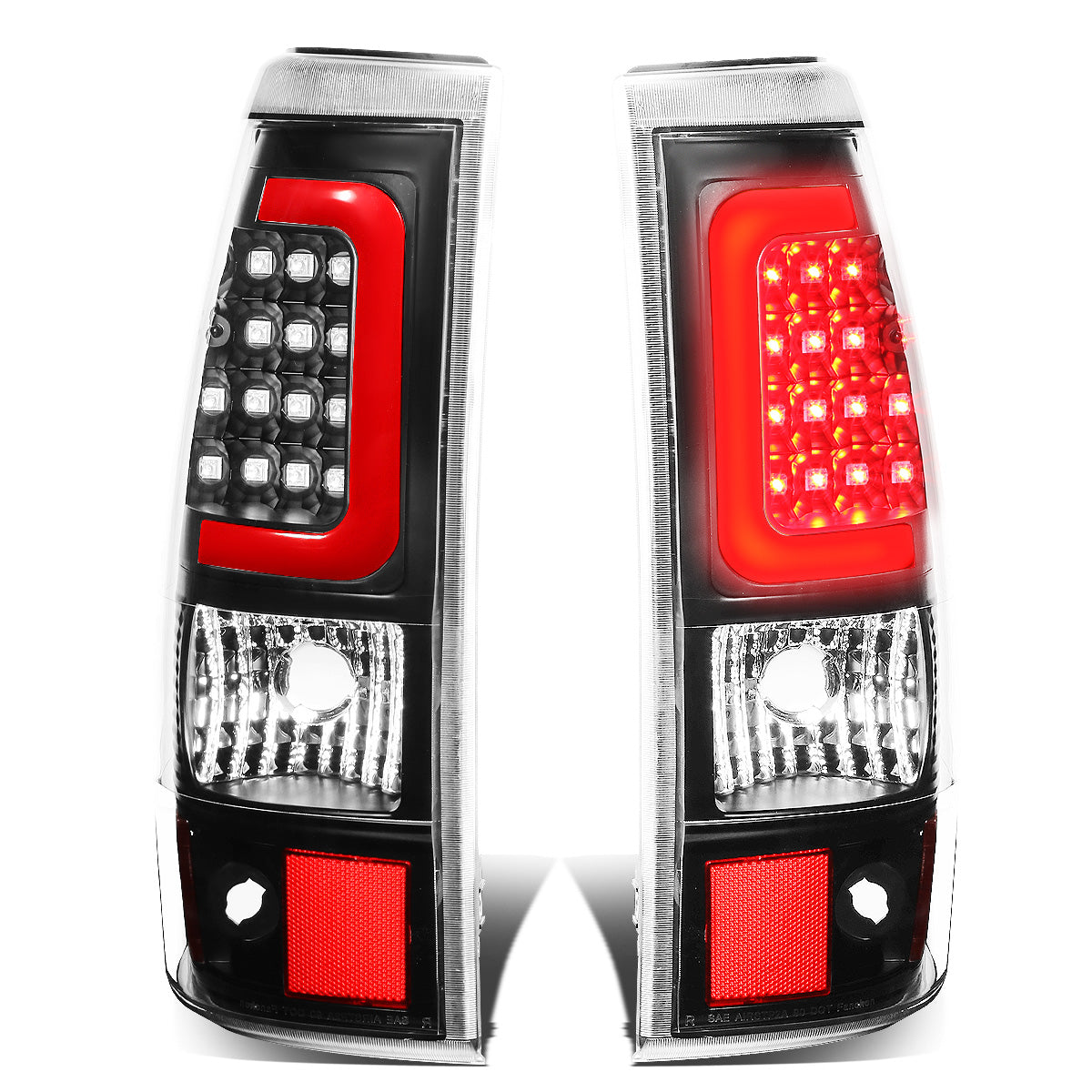 FAROS TRASEROS 03-06 CHEVY SILVERADO 1500 , 2500 , 3500 , HD MODELS , GMC SIERRA 1500 , 2500 , 3500 , HD MODELS / 2007 CHEVY SILVERADO , GMC SIERRA CLASSIC MODELS - RED C-BAR - 3D - U-HALO LED - FITS FLEETSIDE MODELS ONLY , DOES NOT FIT DUALLY MODELS -