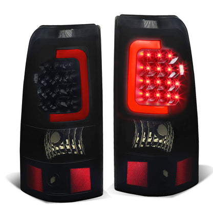 FAROS TRASEROS 03-06 CHEVY SILVERADO 1500 , 2500 , 3500 , HD MODELS , GMC SIERRA 1500 , 2500 , 3500 , HD MODELS / 2007 CHEVY SILVERADO , GMC SIERRA CLASSIC MODELS - RED C-BAR - 3D - U-HALO LED - FITS FLEETSIDE MODELS ONLY , DOES NOT FIT DUALLY MODELS -