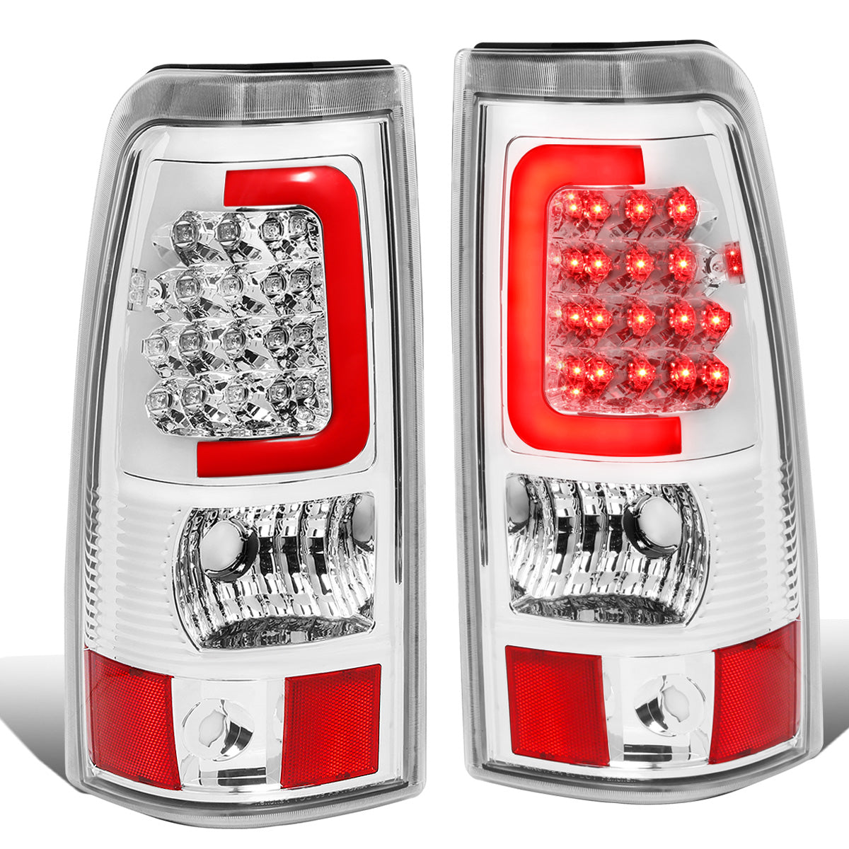 FAROS TRASEROS 03-06 CHEVY SILVERADO 1500 , 2500 , 3500 , HD MODELS , GMC SIERRA 1500 , 2500 , 3500 , HD MODELS / 2007 CHEVY SILVERADO , GMC SIERRA CLASSIC MODELS - RED C-BAR - 3D - U-HALO LED - FITS FLEETSIDE MODELS ONLY , DOES NOT FIT DUALLY MODELS -