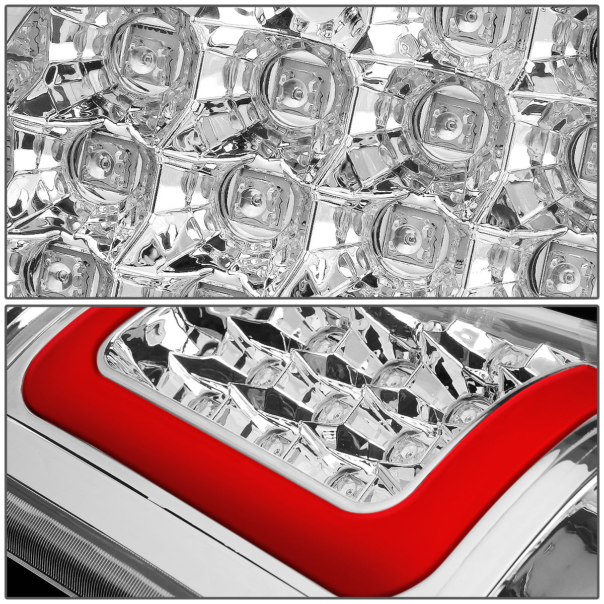 FAROS TRASEROS 03-06 CHEVY SILVERADO 1500 , 2500 , 3500 , HD MODELS , GMC SIERRA 1500 , 2500 , 3500 , HD MODELS / 2007 CHEVY SILVERADO , GMC SIERRA CLASSIC MODELS - RED C-BAR - 3D - U-HALO LED - FITS FLEETSIDE MODELS ONLY , DOES NOT FIT DUALLY MODELS -