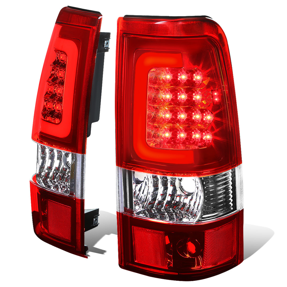 FAROS TRASEROS 03-06 CHEVY SILVERADO 1500 , 2500 , 3500 , HD MODELS , GMC SIERRA 1500 , 2500 , 3500 , HD MODELS / 2007 CHEVY SILVERADO , GMC SIERRA CLASSIC MODELS - RED C-BAR - 3D - U-HALO LED - FITS FLEETSIDE MODELS ONLY , DOES NOT FIT DUALLY MODELS -