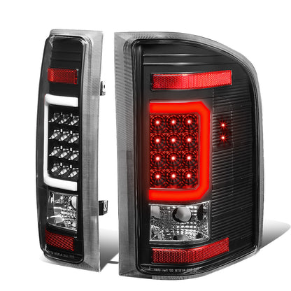 FAROS TRASEROS 07-13 CHEVY SILVERADO 1500 , GMC SIERRA 1500 / 07-14 CHEVY SILVERADO 2500HD , 3500HD , GMC SIERRA 2500HD , 3500HD - C-BAR - 3D - LED - TRON STYLE - BLACK / CLEAR