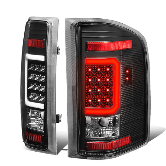FAROS TRASEROS 07-13 CHEVY SILVERADO 1500 , GMC SIERRA 1500 / 07-14 CHEVY SILVERADO 2500HD , 3500HD , GMC SIERRA 2500HD , 3500HD - C-BAR - 3D - LED - TRON STYLE - BLACK / CLEAR