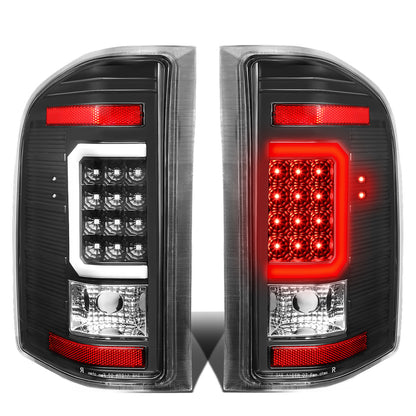 FAROS TRASEROS 07-13 CHEVY SILVERADO 1500 , GMC SIERRA 1500 / 07-14 CHEVY SILVERADO 2500HD , 3500HD , GMC SIERRA 2500HD , 3500HD - C-BAR - 3D - LED - TRON STYLE - BLACK / CLEAR
