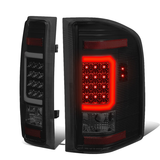 FAROS TRASEROS 07-13 CHEVY SILVERADO 1500 , GMC SIERRA 1500 / 07-14 CHEVY SILVERADO 2500HD , 3500HD , GMC SIERRA 2500HD , 3500HD - C-BAR - 3D - LED - TRON STYLE - BLACK / SMOKE