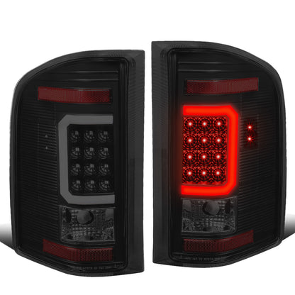 FAROS TRASEROS 07-13 CHEVY SILVERADO 1500 , GMC SIERRA 1500 / 07-14 CHEVY SILVERADO 2500HD , 3500HD , GMC SIERRA 2500HD , 3500HD - C-BAR - 3D - LED - TRON STYLE - BLACK / SMOKE