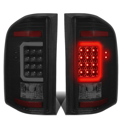 FAROS TRASEROS 07-13 CHEVY SILVERADO 1500 , GMC SIERRA 1500 / 07-14 CHEVY SILVERADO 2500HD , 3500HD , GMC SIERRA 2500HD , 3500HD - C-BAR - 3D - LED - TRON STYLE - BLACK / SMOKE