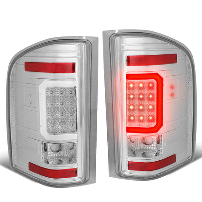FAROS TRASEROS 07-13 CHEVY SILVERADO 1500 , GMC SIERRA 1500 / 07-14 CHEVY SILVERADO 2500HD , 3500HD , GMC SIERRA 2500HD , 3500HD - C-BAR - 3D - LED - TRON STYLE - CHROME / CLEAR