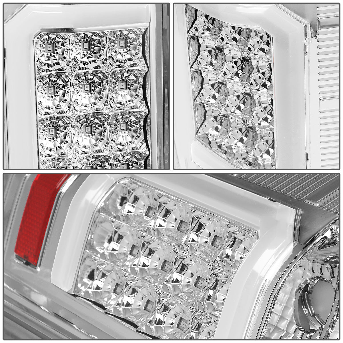 FAROS TRASEROS 07-13 CHEVY SILVERADO 1500 , GMC SIERRA 1500 / 07-14 CHEVY SILVERADO 2500HD , 3500HD , GMC SIERRA 2500HD , 3500HD - C-BAR - 3D - LED - TRON STYLE - CHROME / CLEAR