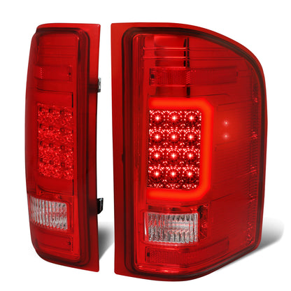 FAROS TRASEROS 07-13 CHEVY SILVERADO 1500 , GMC SIERRA 1500 / 07-14 CHEVY SILVERADO 2500HD , 3500HD , GMC SIERRA 2500HD , 3500HD - C-BAR - 3D - LED - TRON STYLE - CHROME / RED