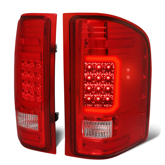 FAROS TRASEROS 07-13 CHEVY SILVERADO 1500 , GMC SIERRA 1500 / 07-14 CHEVY SILVERADO 2500HD , 3500HD , GMC SIERRA 2500HD , 3500HD - C-BAR - 3D - LED - TRON STYLE - CHROME / RED