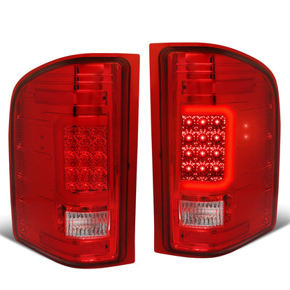 FAROS TRASEROS 07-13 CHEVY SILVERADO 1500 , GMC SIERRA 1500 / 07-14 CHEVY SILVERADO 2500HD , 3500HD , GMC SIERRA 2500HD , 3500HD - C-BAR - 3D - LED - TRON STYLE - CHROME / RED