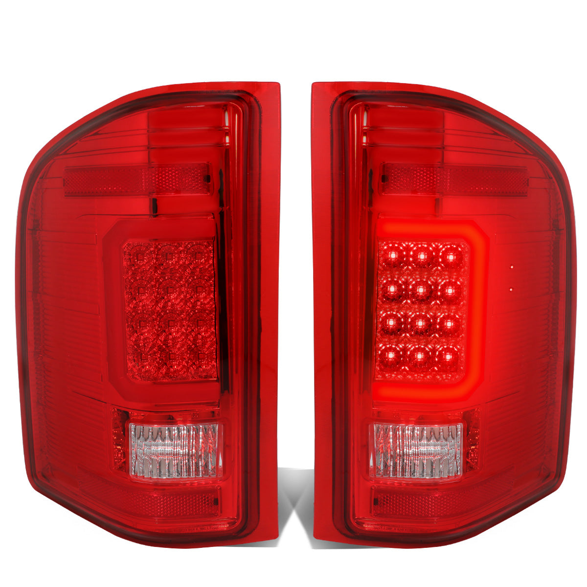 FAROS TRASEROS 07-13 CHEVY SILVERADO 1500 , GMC SIERRA 1500 / 07-14 CHEVY SILVERADO 2500HD , 3500HD , GMC SIERRA 2500HD , 3500HD - C-BAR - 3D - LED - TRON STYLE - CHROME / RED